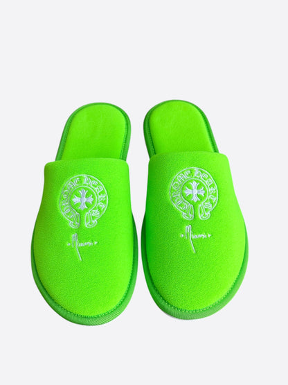 Chrome Hearts Green & White Miami Horseshoe Logo Slippers