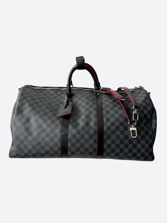 Louis Vuitton Damier Graphite Red Trim Keepall 55