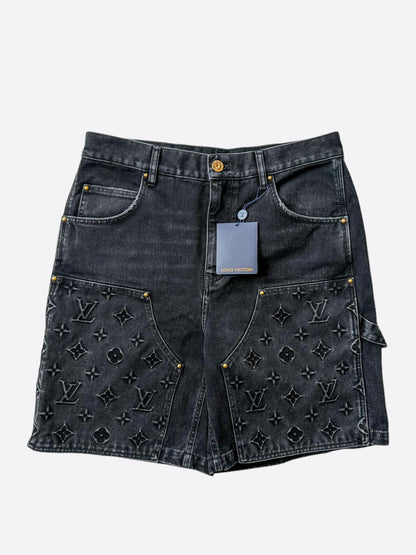 Louis Vuitton Washed Black Monogram Carpenter Shorts