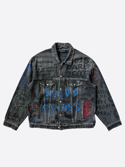 Balenciaga Grey Graffiti Oversized Denim Jacket