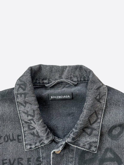 Balenciaga Grey Graffiti Oversized Denim Jacket