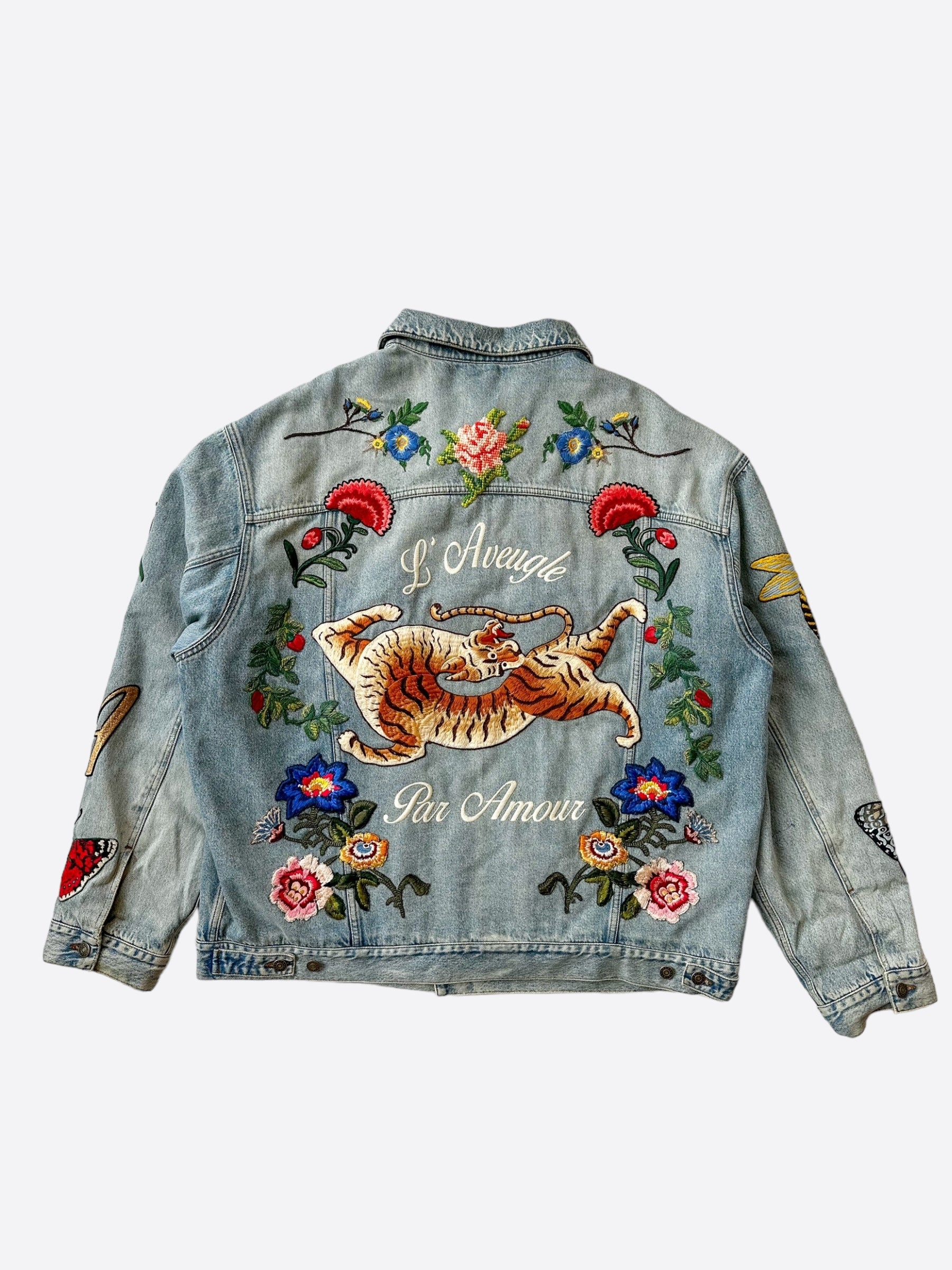 Gucci Blue DIY Custom Embroidered Patch Denim Jacket Savonches