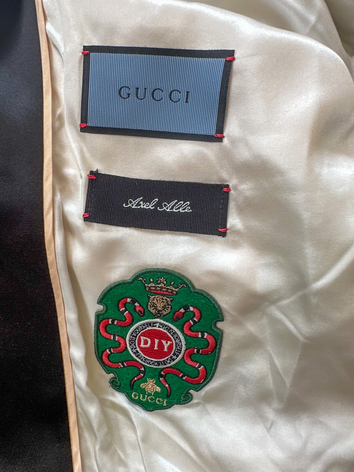 Gucci Black DIY Custom Embroidered Patch Souvenir Bomber Jacket