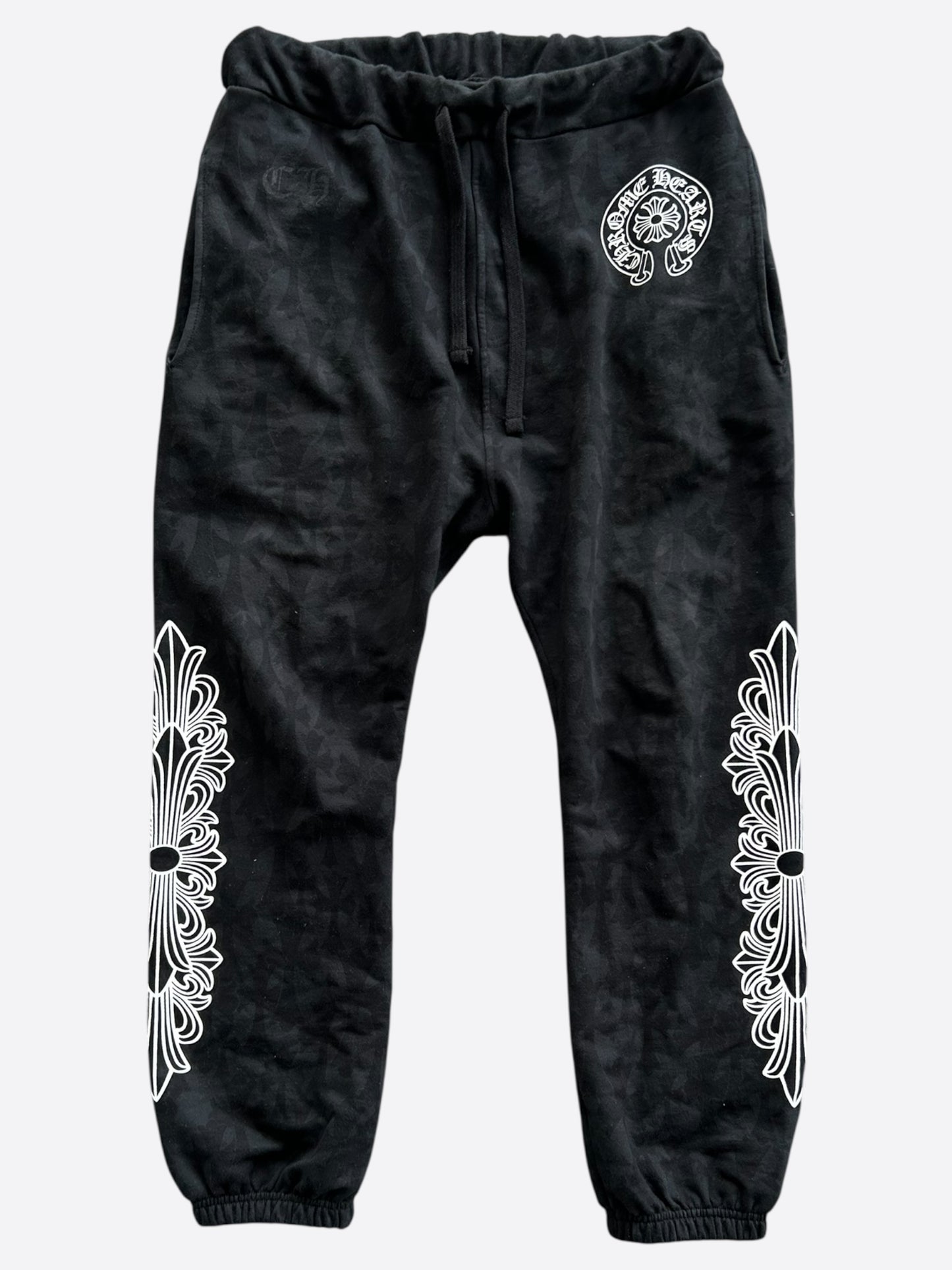Chrome Hearts Black & White Horseshoe Logo Cross Jacquard Sweatpants