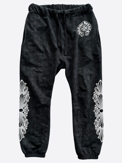 Chrome Hearts Black & White Horseshoe Logo Cross Jacquard Sweatpants