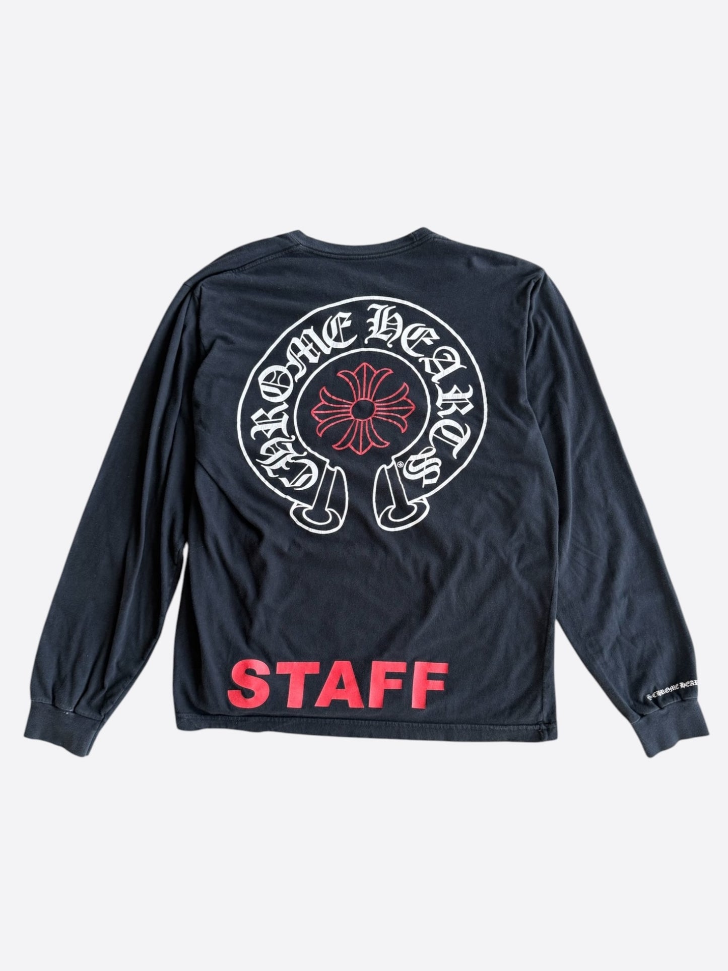 Chrome Hearts Black, Red & White Staff Horseshoe Logo Longsleeve T-Shirt
