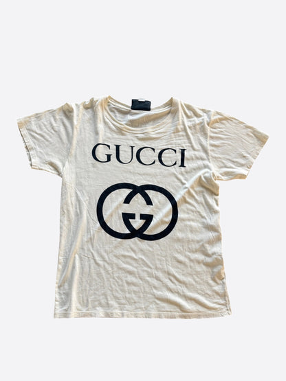 Gucci White & Black Interlocking GG Logo T-Shirt