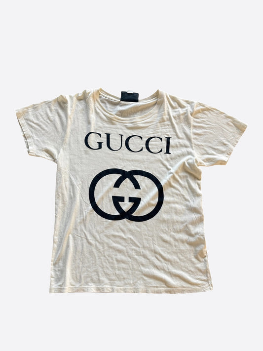 Gucci White & Black Interlocking GG Logo T-Shirt
