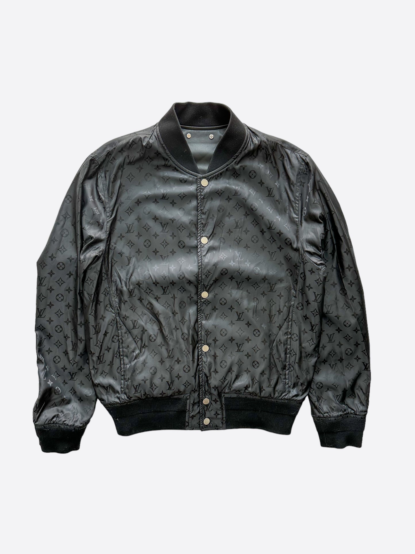 Louis Vuitton Monogram Leather Trucker Jacket BLACK. Size 50