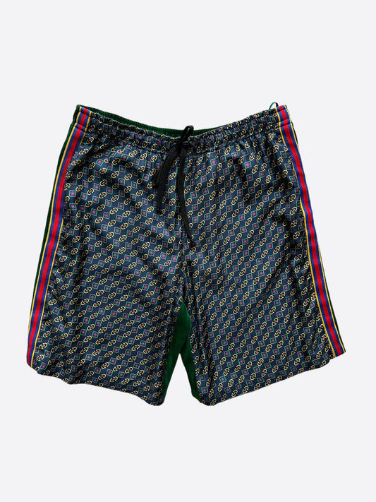 Gucci Navy & Green Chain Monogram Shorts