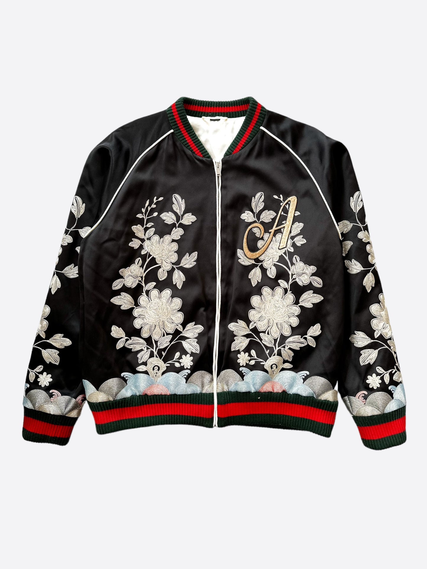 Gucci Black DIY Custom Embroidered Patch Souvenir Bomber Jacket