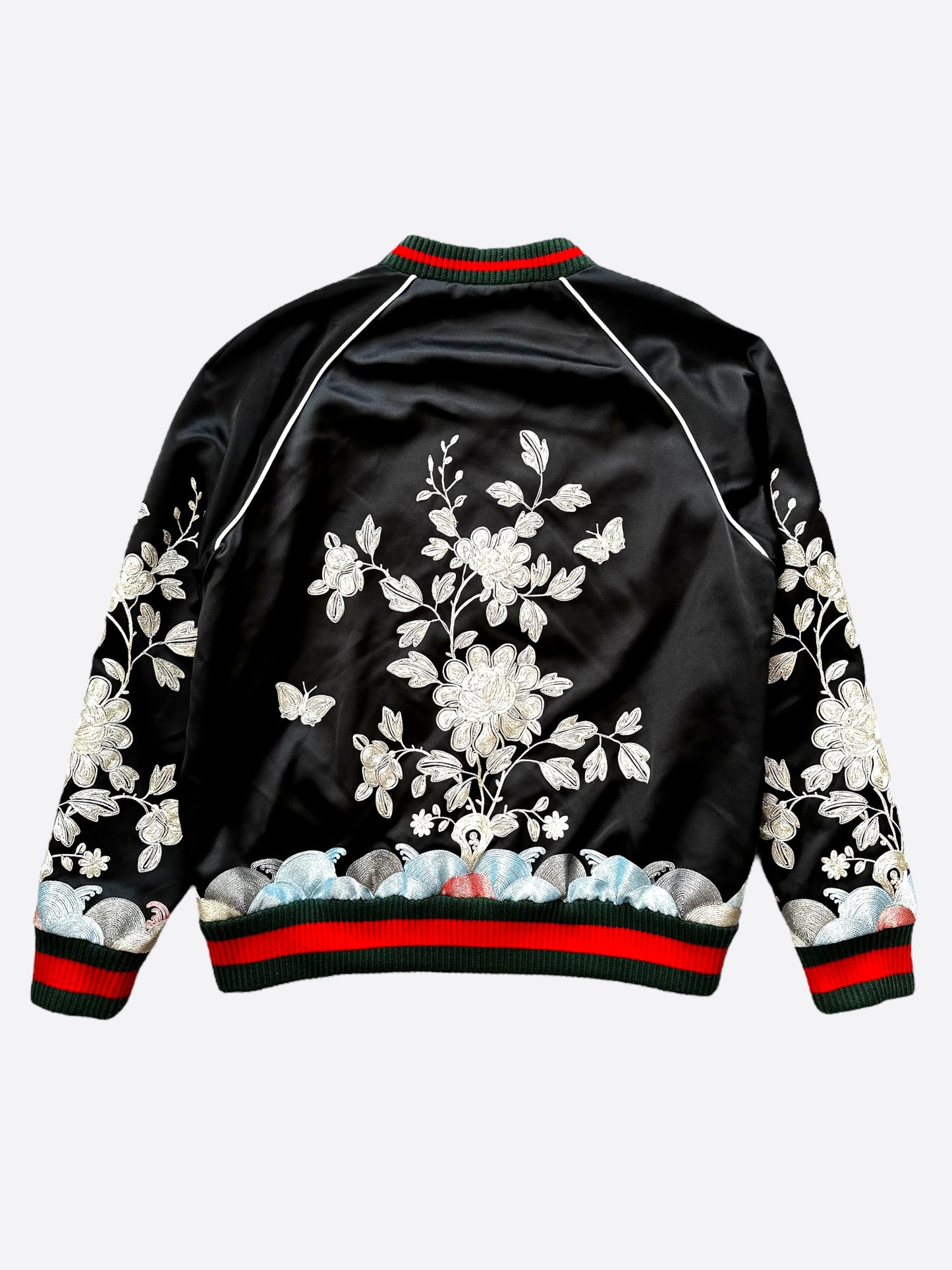 Gucci Black DIY Custom Embroidered Patch Souvenir Bomber Jacket