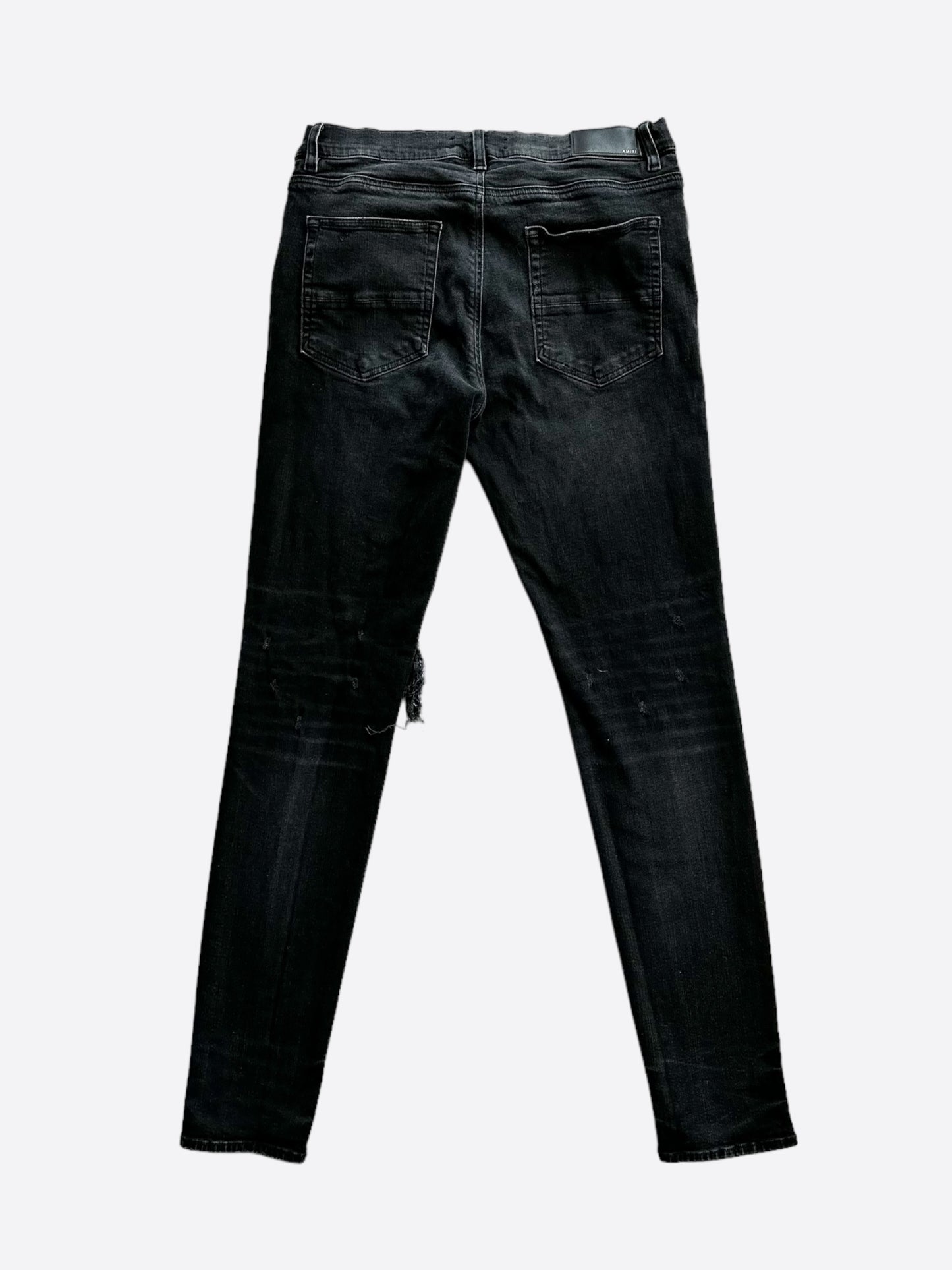 Amiri Washed Black Distressed Knee Jeans