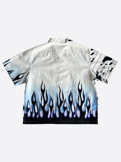 Prada White Flames Split Button Up Shirt
