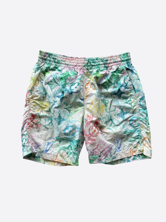 Louis Vuitton White Multicolor Pastel Monogram Swimshorts