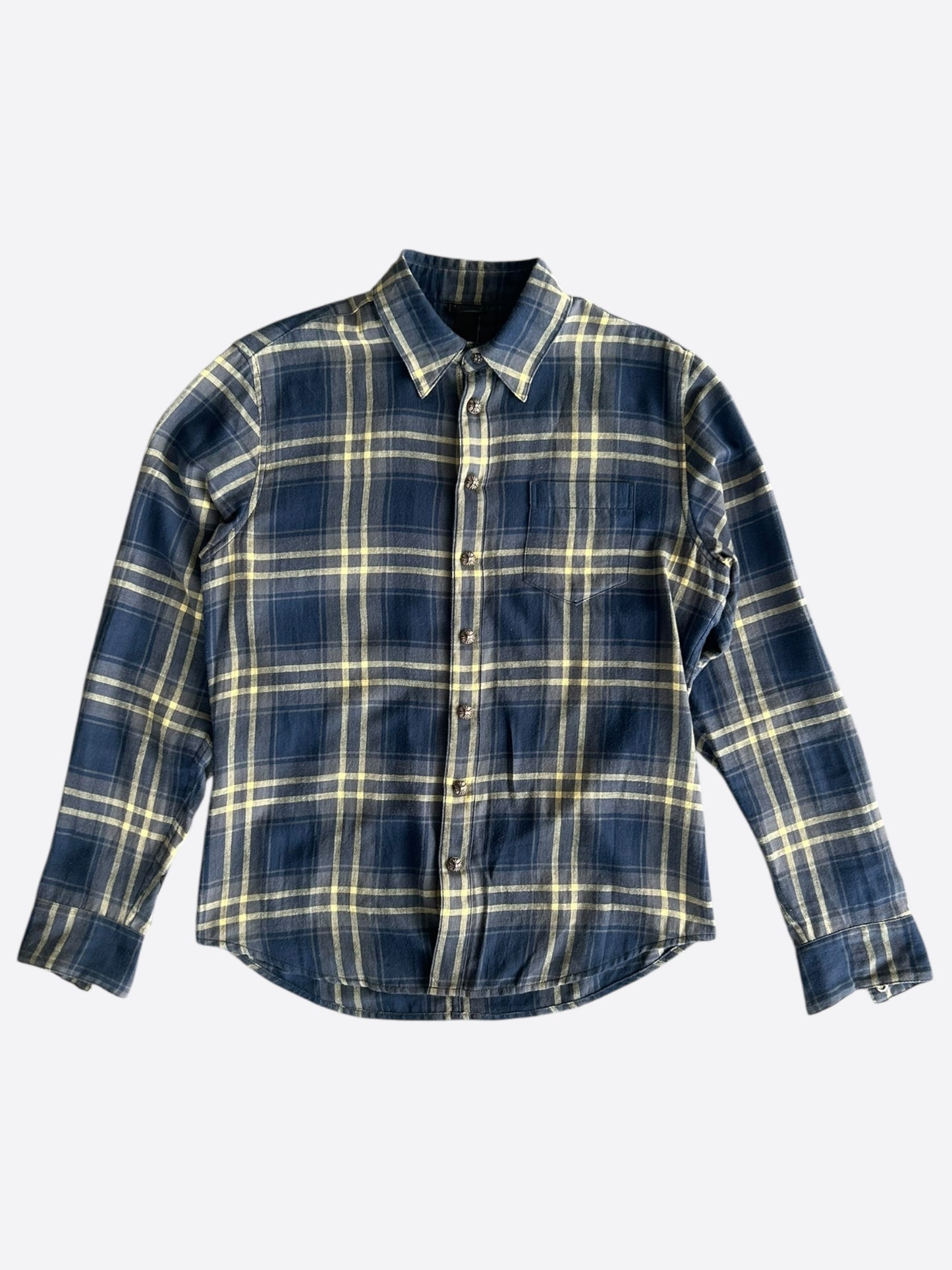 Chrome Hearts Blue & Yellow Plaid Cross Patch Flannel