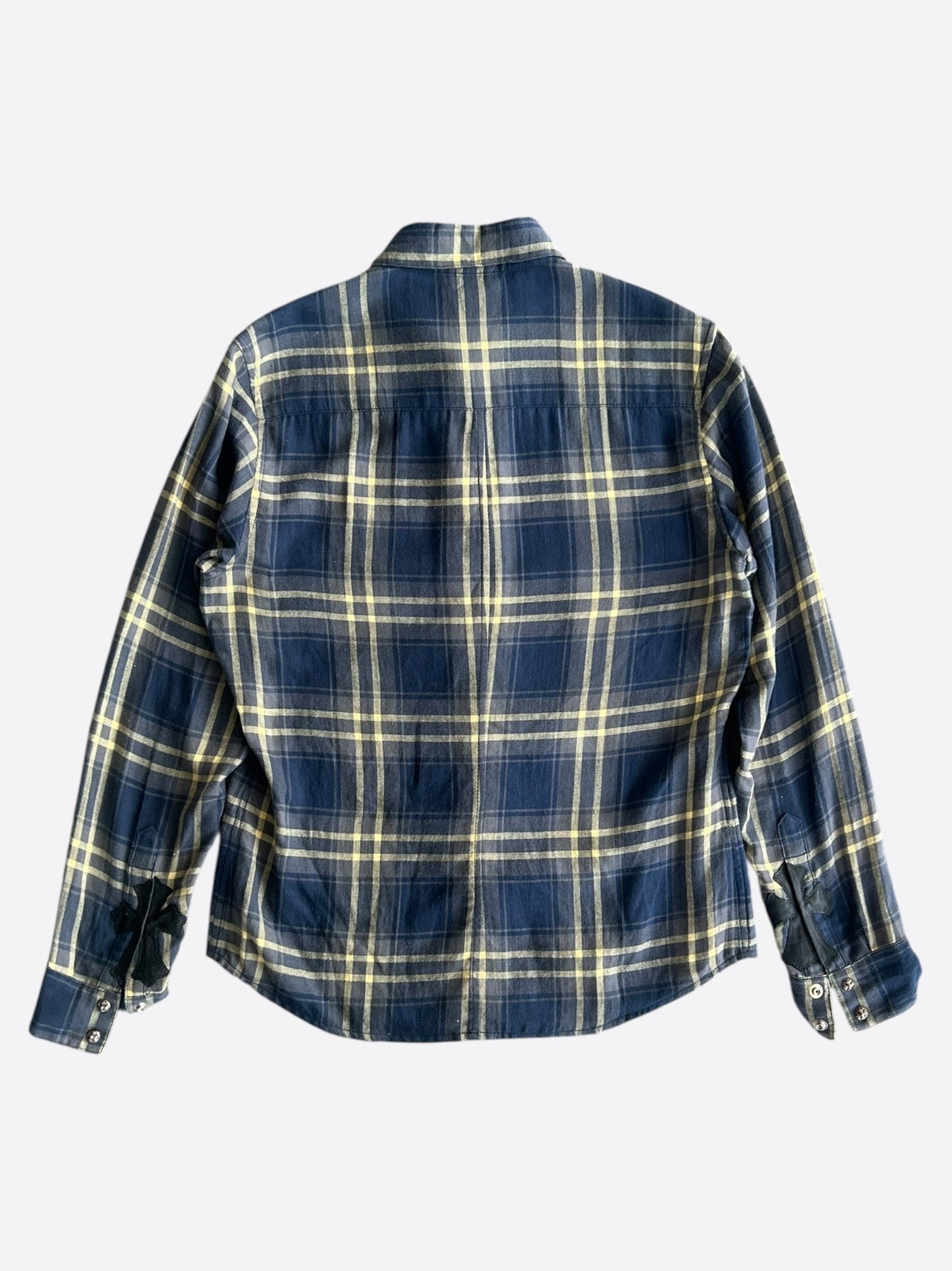 Chrome Hearts Blue & Yellow Plaid Cross Patch Flannel