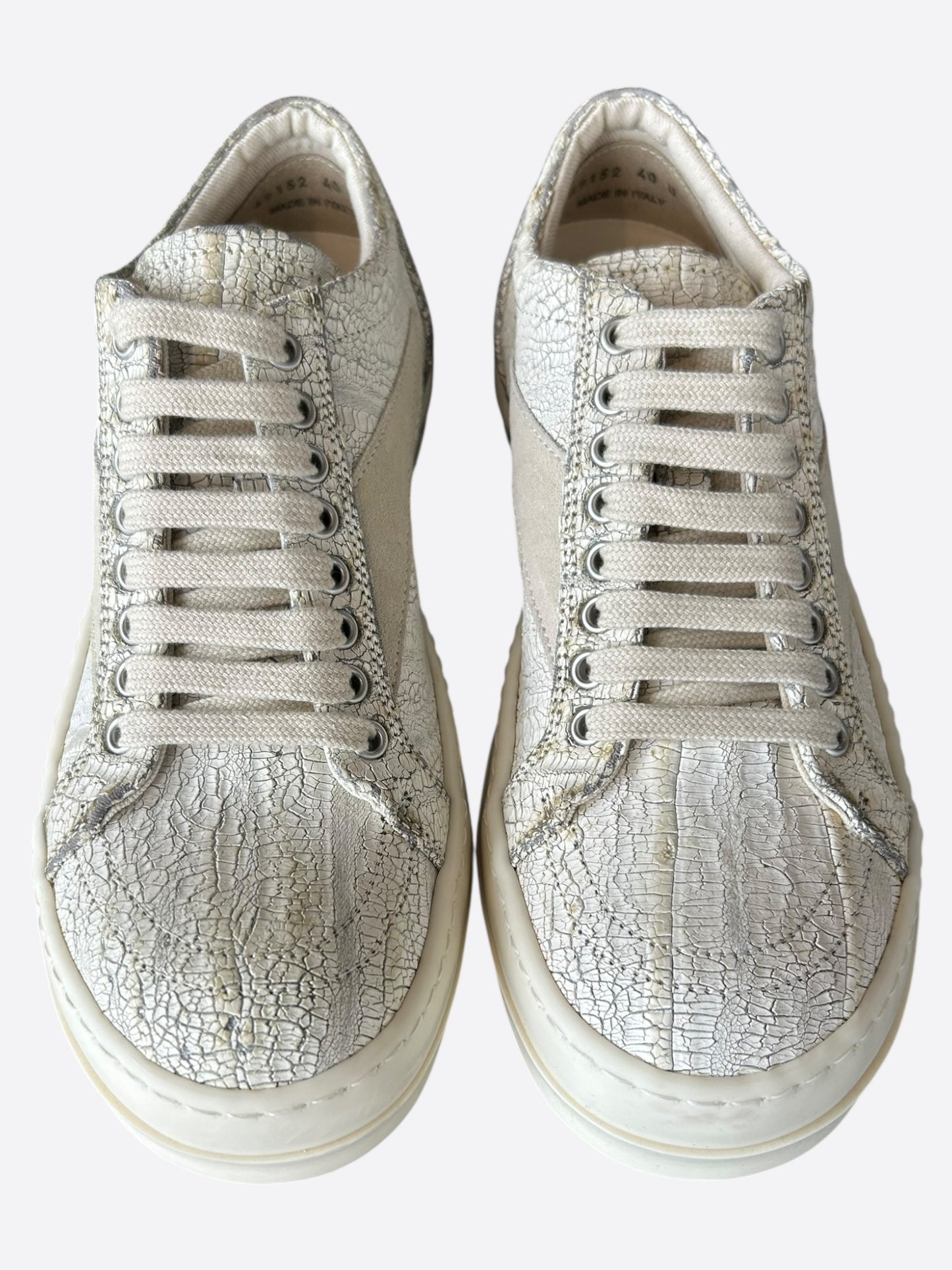 Rick Owens Cracked Milk Vintage Low Top Sneakers