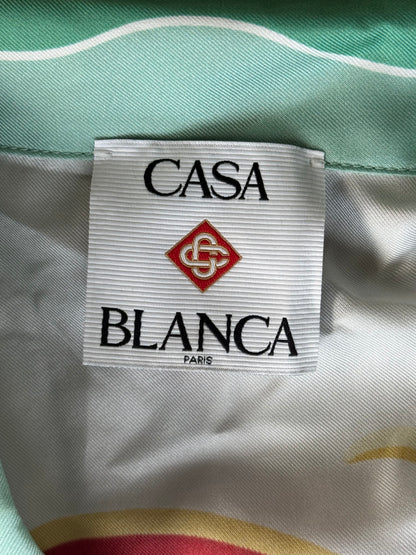 Casablanca White & Green Montagne Ondulee Silk Button Up Shirt