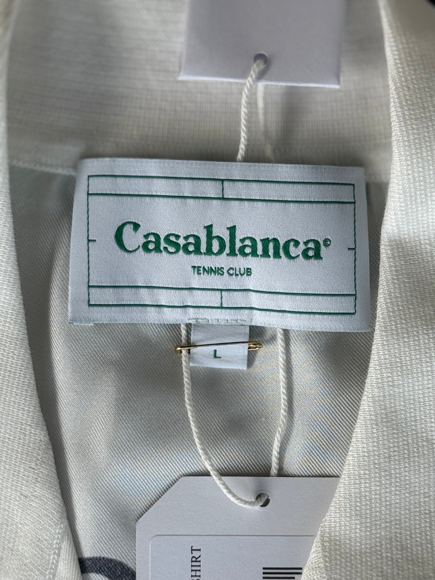 Casablanca White & Green Casa Way Silk Button Up Shirt