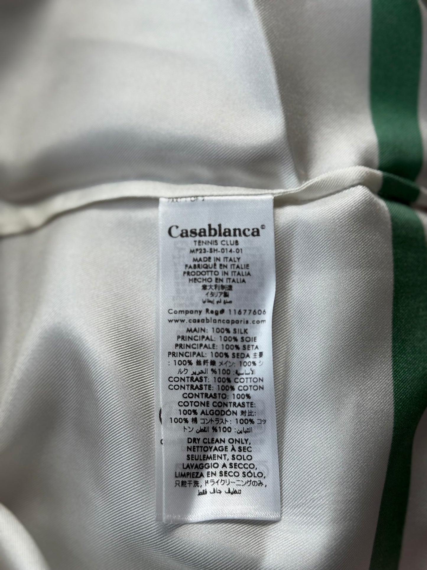 Casablanca White & Green Casa Way Silk Button Up Shirt