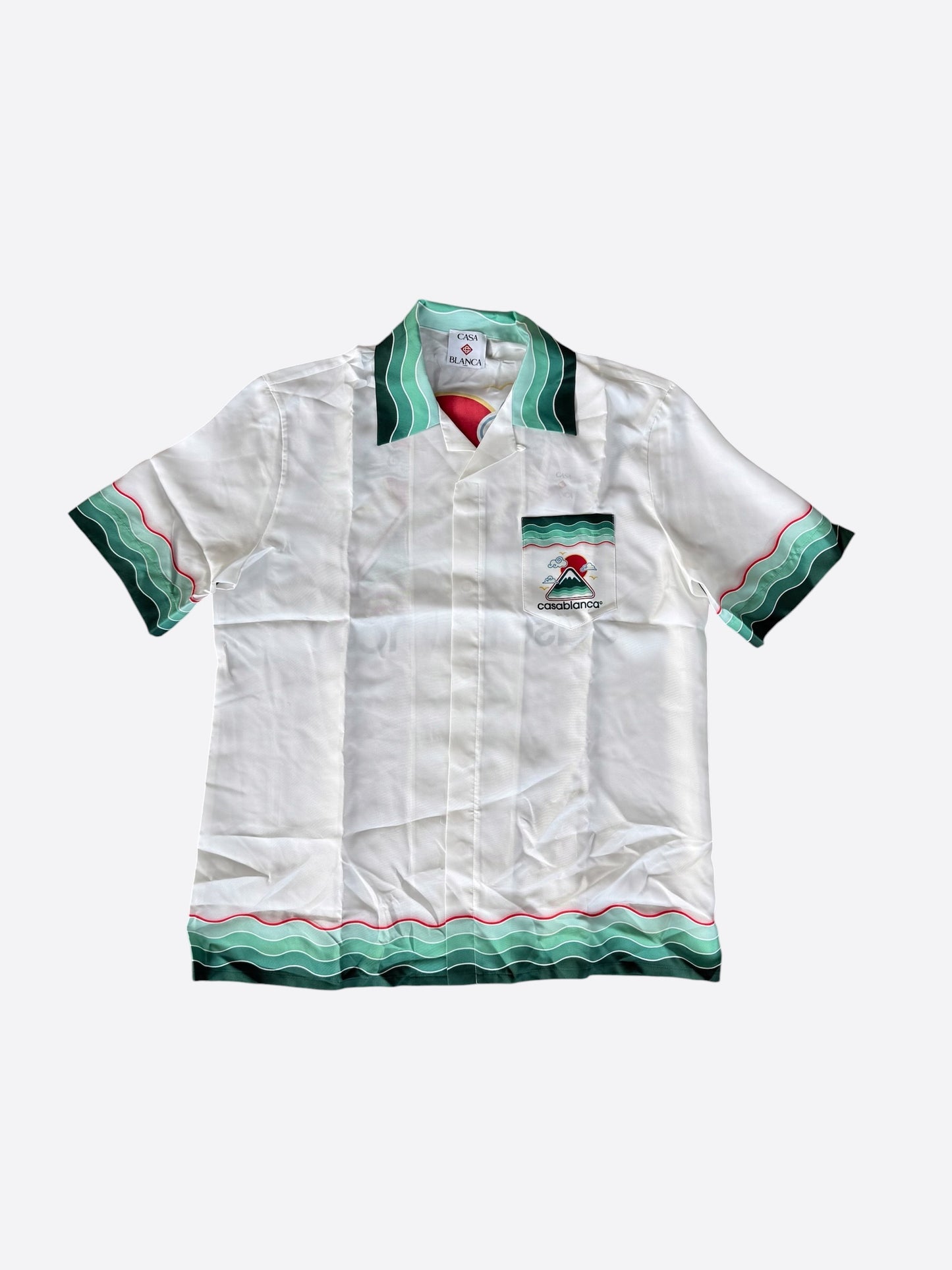 Casablanca White & Green Montagne Ondulee Silk Button Up Shirt