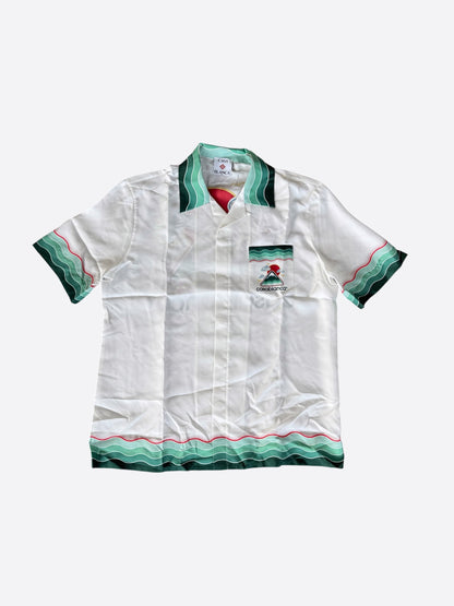 Casablanca White & Green Montagne Ondulee Silk Button Up Shirt