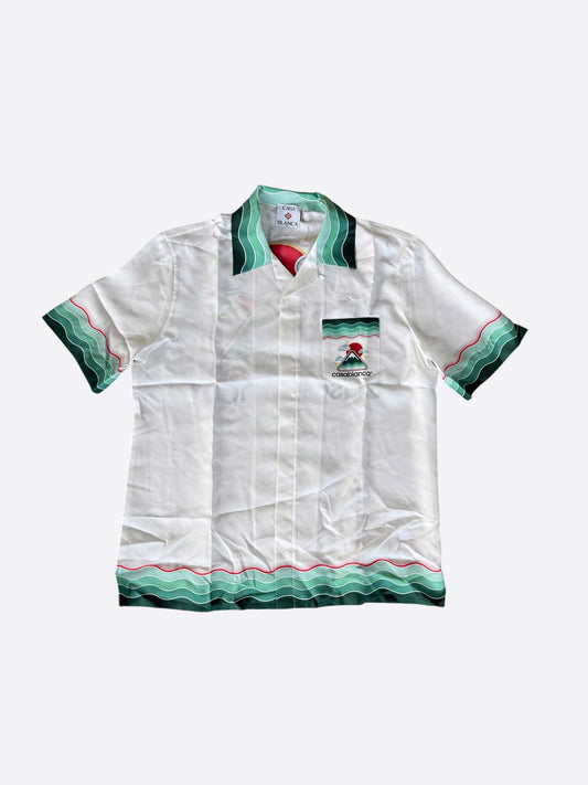 Casablanca White & Green Montagne Ondulee Silk Button Up Shirt