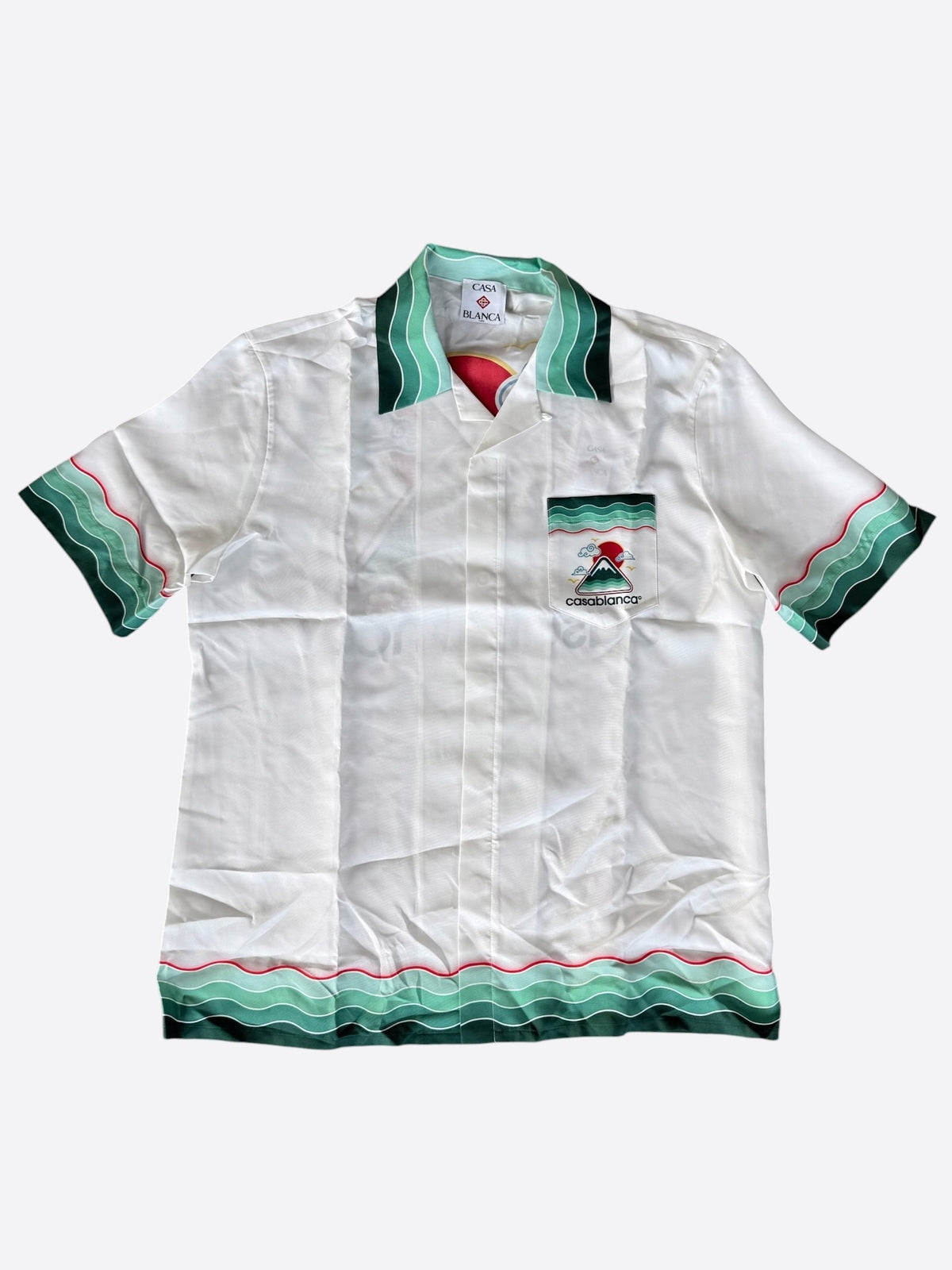 Casablanca White & Green Montagne Ondulee Silk Button Up Shirt