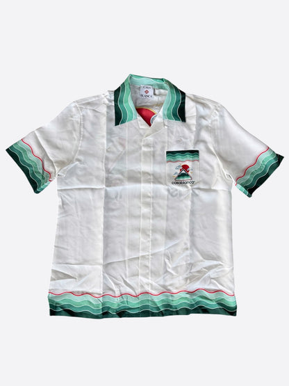 Casablanca White & Green Montagne Ondulee Silk Button Up Shirt