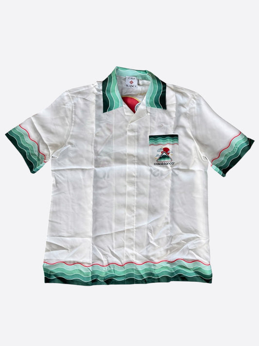 Casablanca White & Green Montagne Ondulee Silk Button Up Shirt