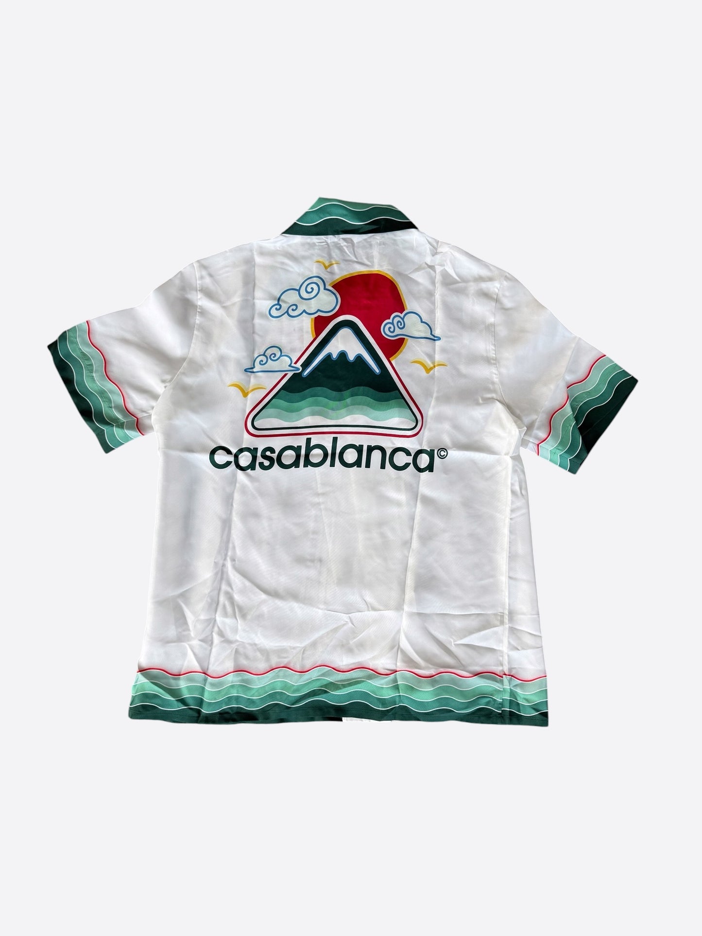 Casablanca White & Green Montagne Ondulee Silk Button Up Shirt