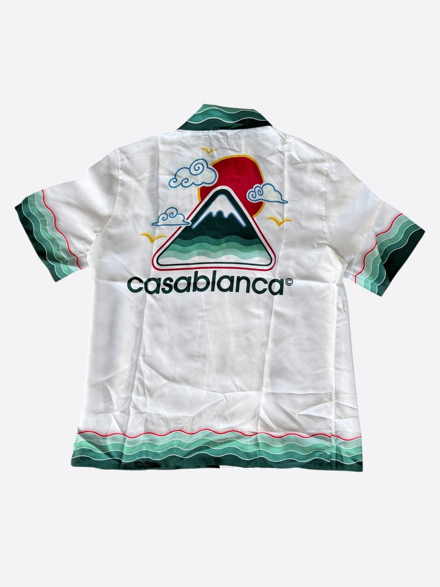 Casablanca White & Green Montagne Ondulee Silk Button Up Shirt