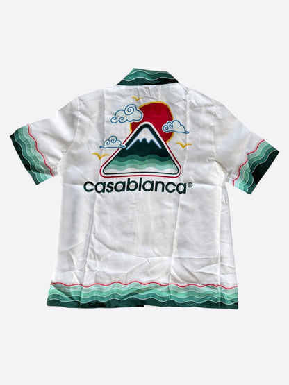 Casablanca White & Green Montagne Ondulee Silk Button Up Shirt