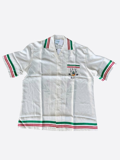Casablanca White & Green Casa Way Silk Button Up Shirt