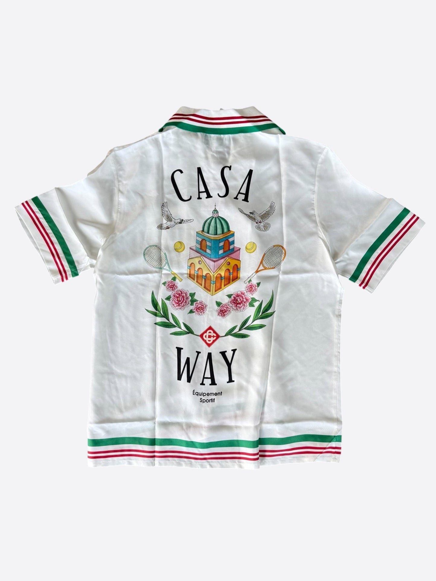 Casablanca White & Green Casa Way Silk Button Up Shirt