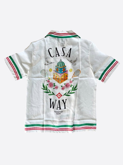 Casablanca White & Green Casa Way Silk Button Up Shirt