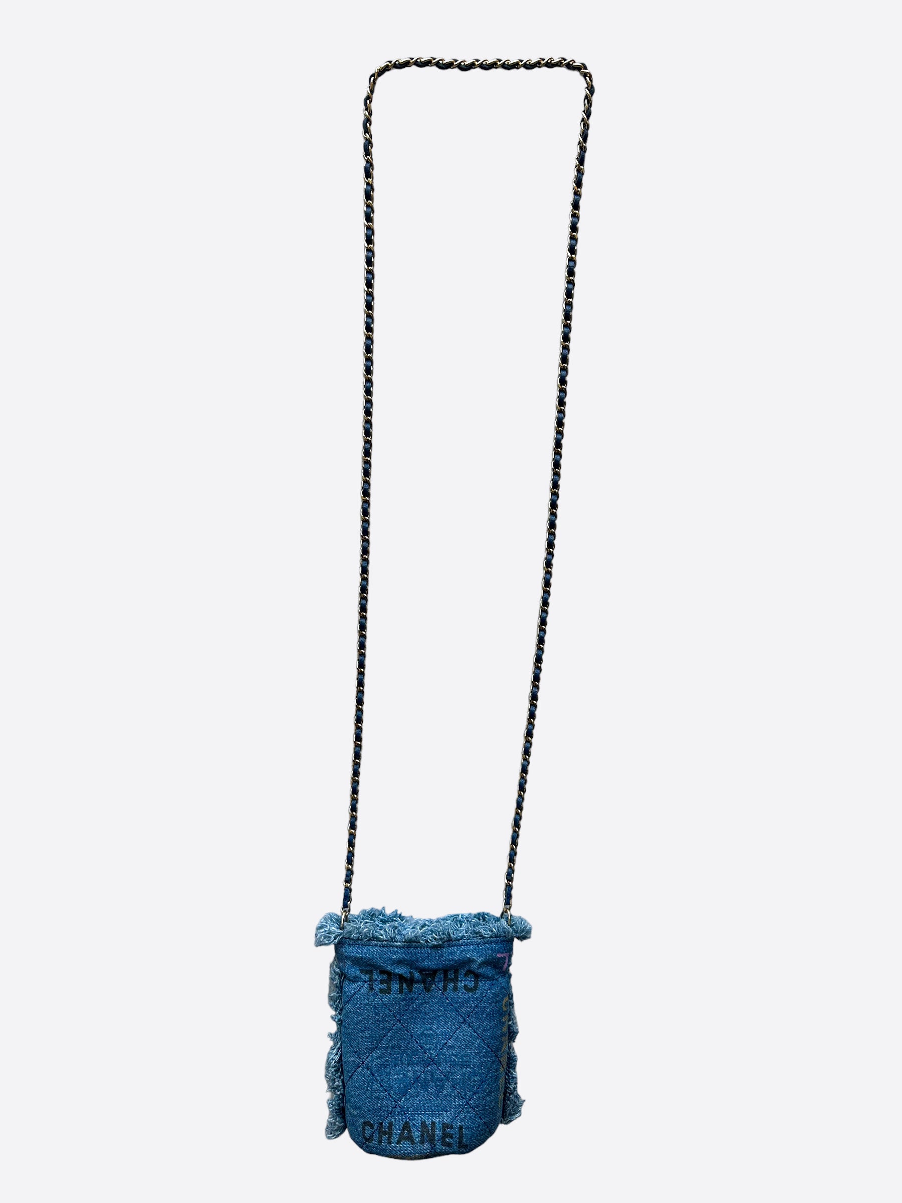 CHANEL Dark Blue Quilted Denim Urban Spirit Drawstring Bag with
