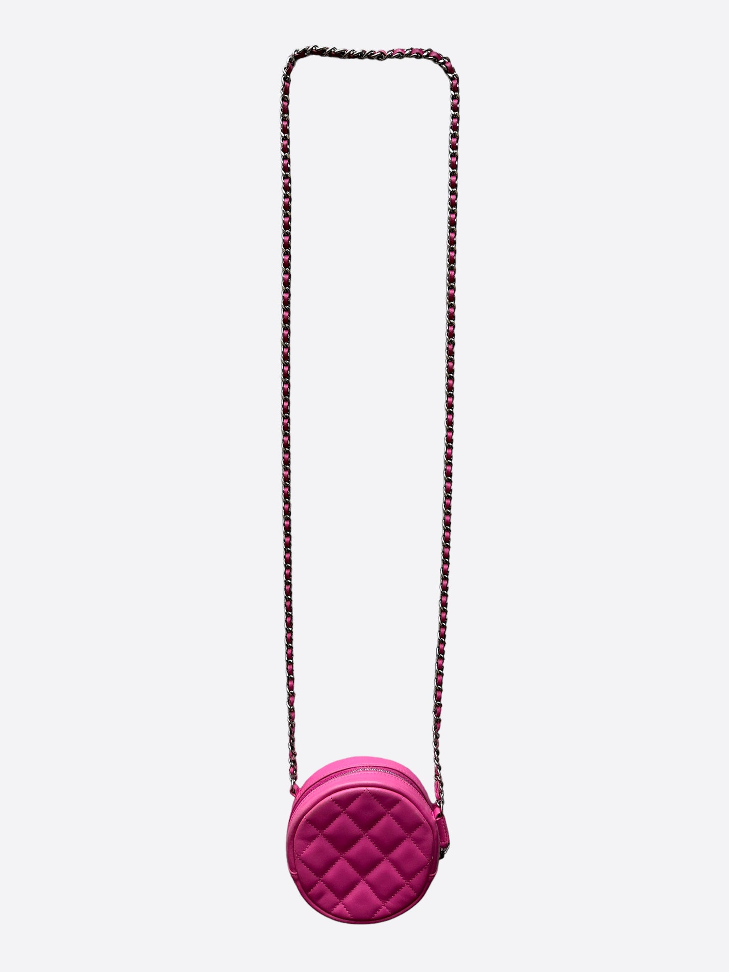 Chanel Pink Quilted Leather Round Pouch On Chain