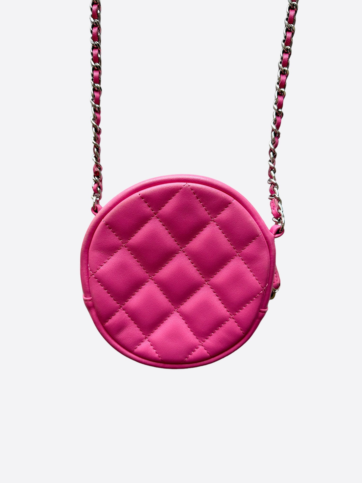 Chanel Pink Quilted Leather Round Pouch On Chain