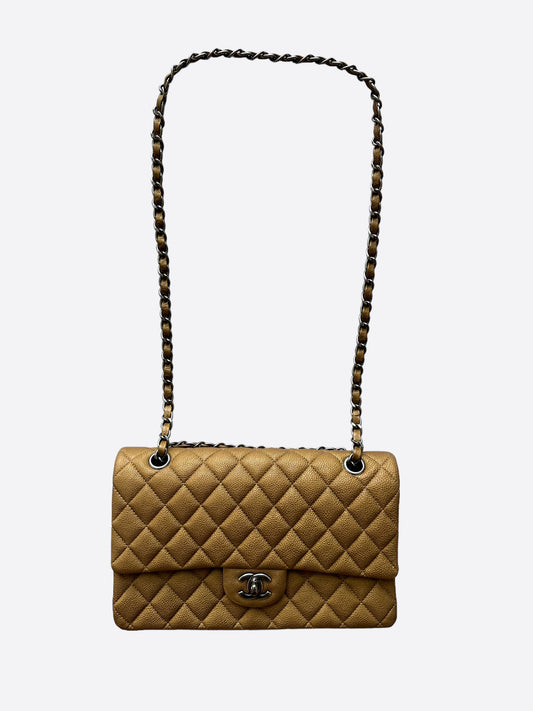 Chanel Dark Gold Quilted Caviar Medium Double Flap Bag