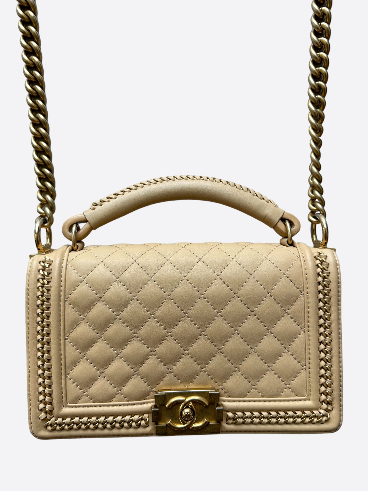 Chanel Beige Quilted Calfskin Medium Boy Bag