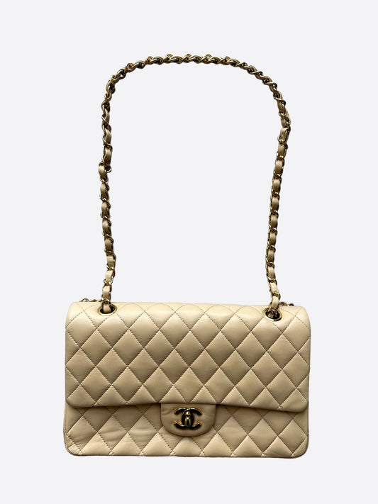 Chanel Beige Quilted Lambskin Medium Double Flap Bag
