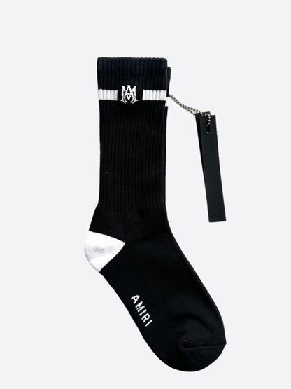 Amiri Black & White Striped MA Logo Socks