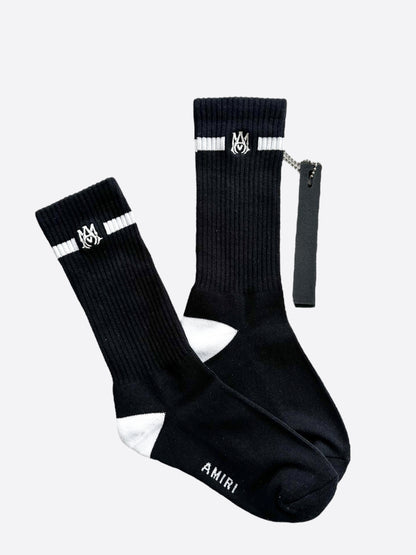 Amiri Black & White Striped MA Logo Socks