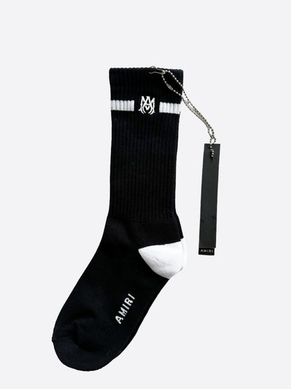 Amiri Black & White Striped MA Logo Socks