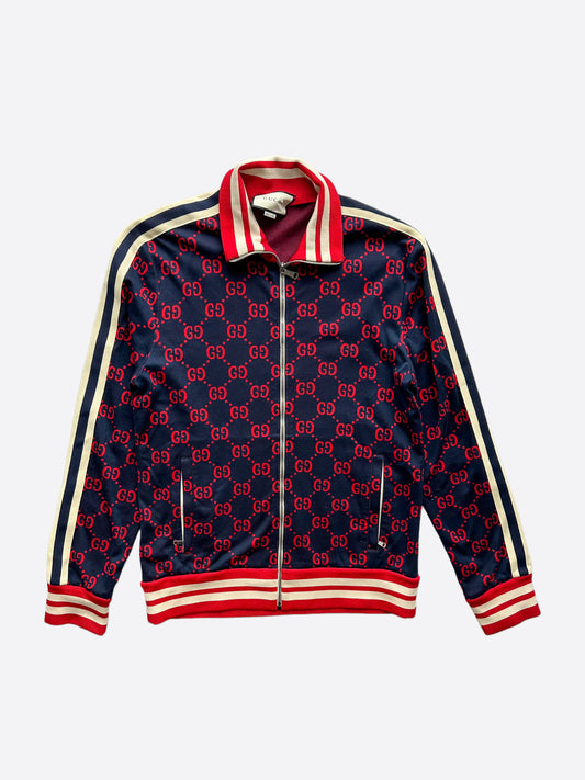 Gucci Navy & Red Monogram Jacquard Track Jacket