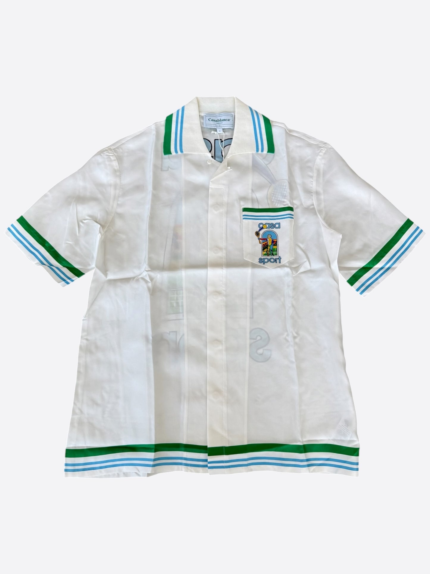 Casablanca White & Green Le Jeu Colore Silk Button Up Shirt