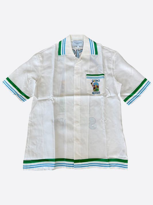 Casablanca White & Green Le Jeu Colore Silk Button Up Shirt