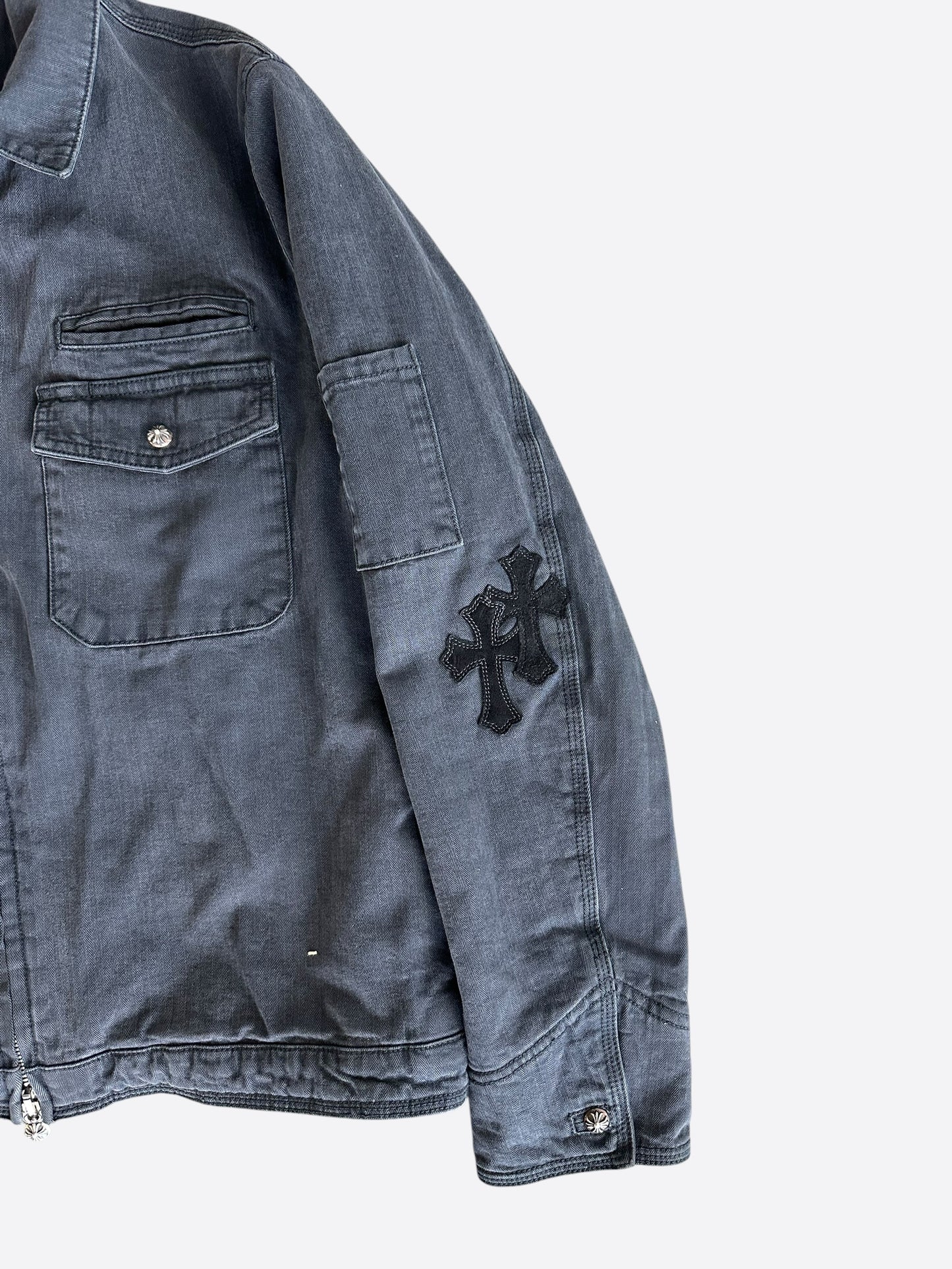 Chrome Hearts Grey & Black Dagger Cross Patch Jacket